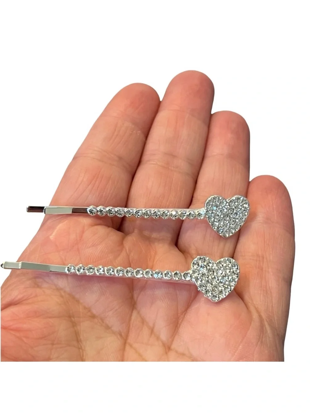 Silver Heart Crystal Rhinestone Hair Pins Clips approx 2.5”FINAL PRICE DROP